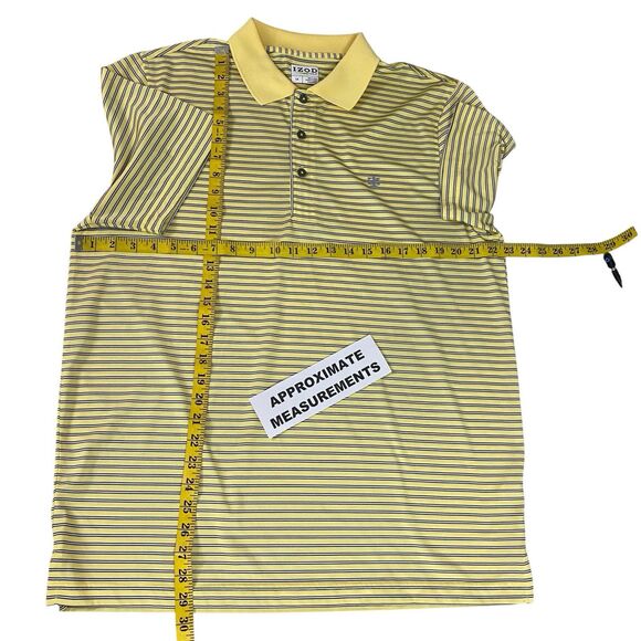 Izod Polo Shirt Mens Large Yellow Stripe Golf Preppy Work Office Casual Athletic - Picture 3 of 14